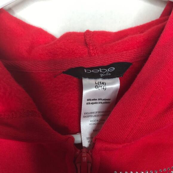 NWT Bebe Girls Red Spell Out Logo Red Hoodie - Picture 5 of 7